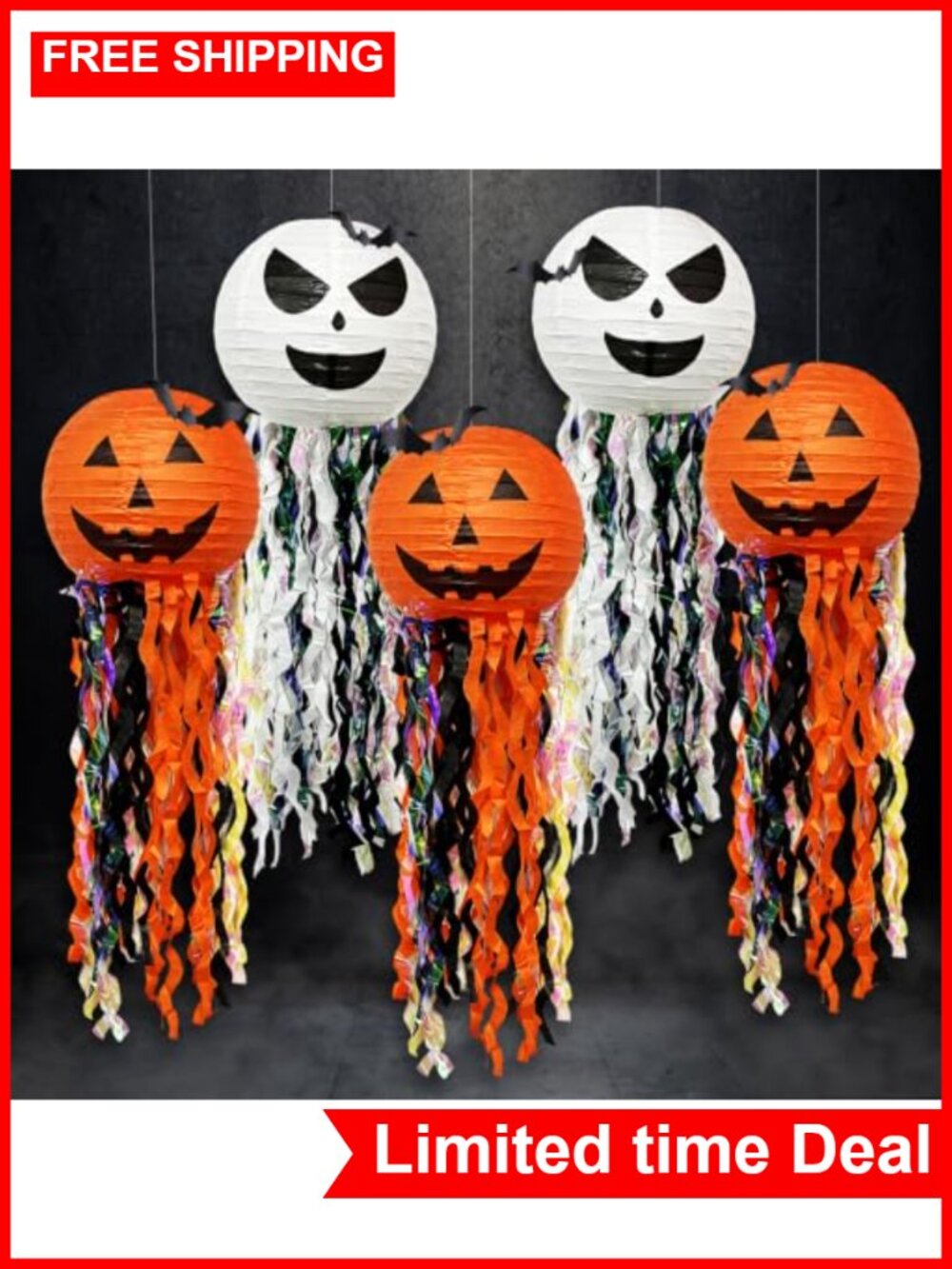 Halloween Paper Lanterns Set of 5 Pumpkin Bat Decor Party